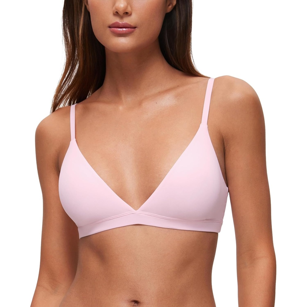 image:imageCRZ YOGA Softhold Double Lined Triangle Bralette Womens Adjustable Straps Wireless Cami Plunge TShirt Everyday Bra ComfyStrawberry Pink