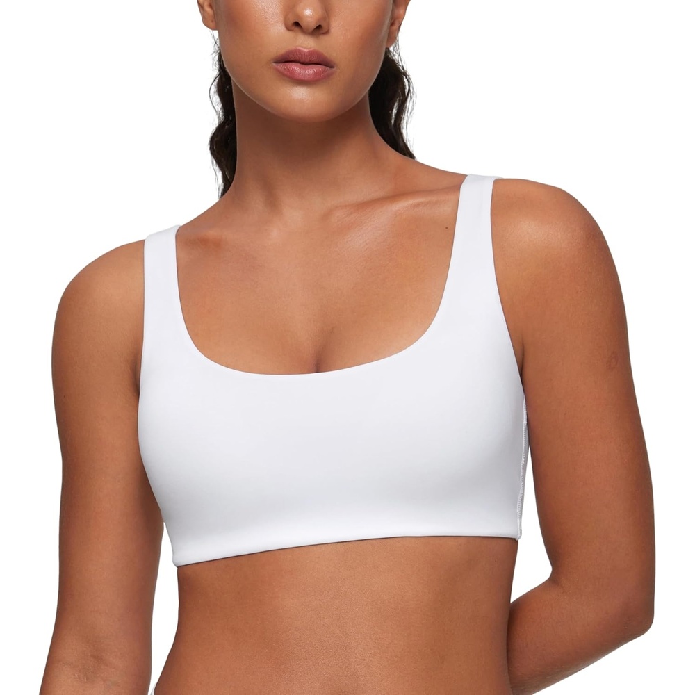 image:imageCRZ YOGA Softhold Double Lined U Back Bralette  Womens Scoop Neck Lounge TShirt Everyday Bras Smooth Wireless CamiSnow White