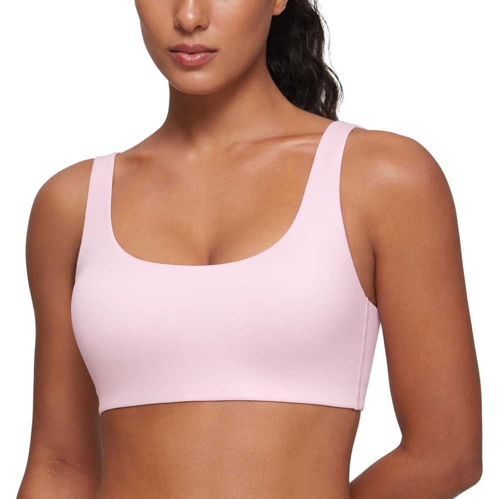 image:imageCRZ YOGA Softhold Double Lined U Back Bralette  Womens Scoop Neck Lounge TShirt Everyday Bras Smooth Wireless CamiStrawberry Pink