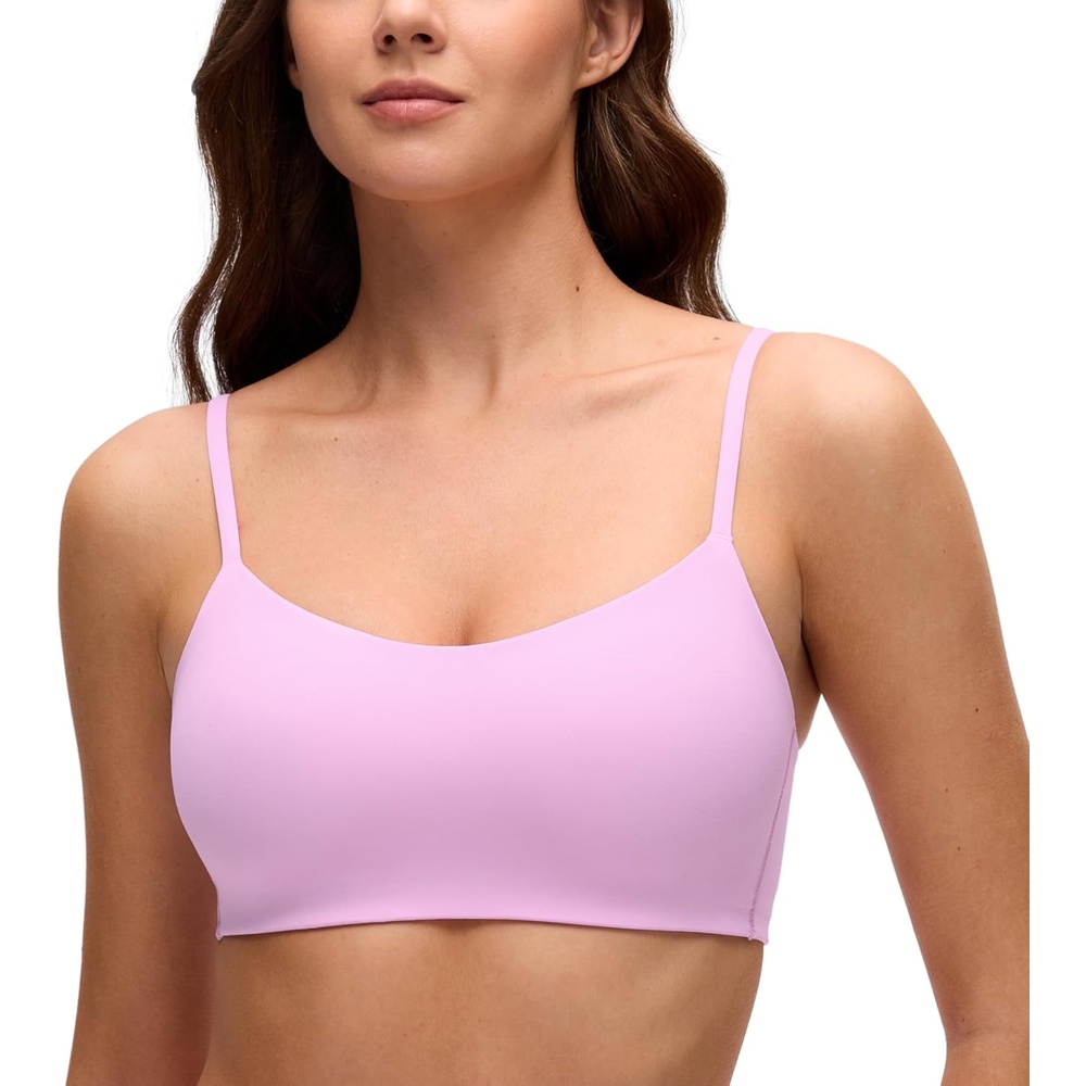image:imageCRZ YOGA Softhold Mold V Neck Bralette for Women Adjustable Spaghetti Lounge TShirt Everyday Bra No Underwire Comfort CamiVita Pink