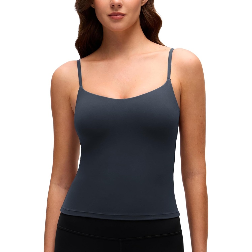 image:imageCRZ YOGA Softness Mold Butterluxe Camisole Tank Top for Women Crop Adjustable U Back Workout Shirt with Built in Shelf BraTrue Navy
