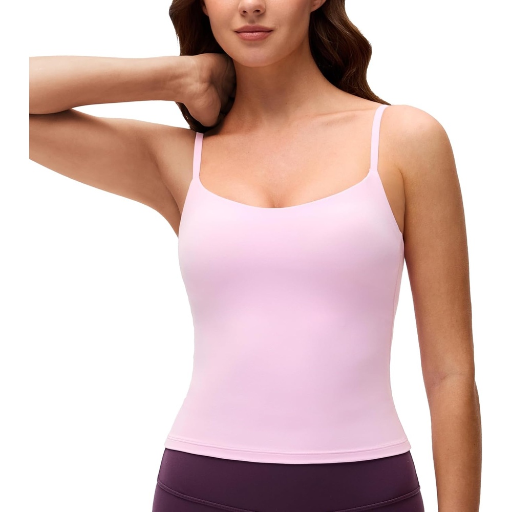 image:imageCRZ YOGA Softness Mold Butterluxe Camisole Tank Top for Women Crop Adjustable U Back Workout Shirt with Built in Shelf BraVita Pink