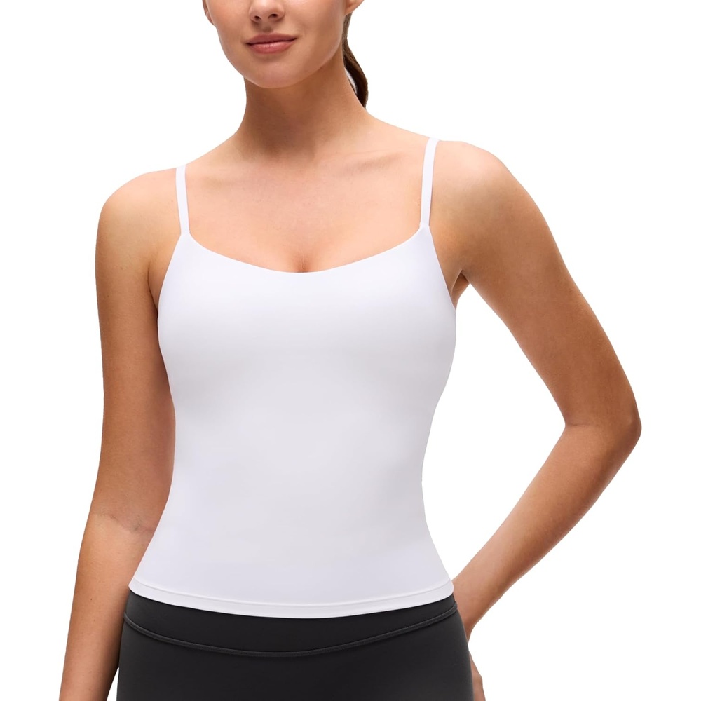 image:imageCRZ YOGA Softness Mold Butterluxe Camisole Tank Top for Women Crop Adjustable U Back Workout Shirt with Built in Shelf BraWhite