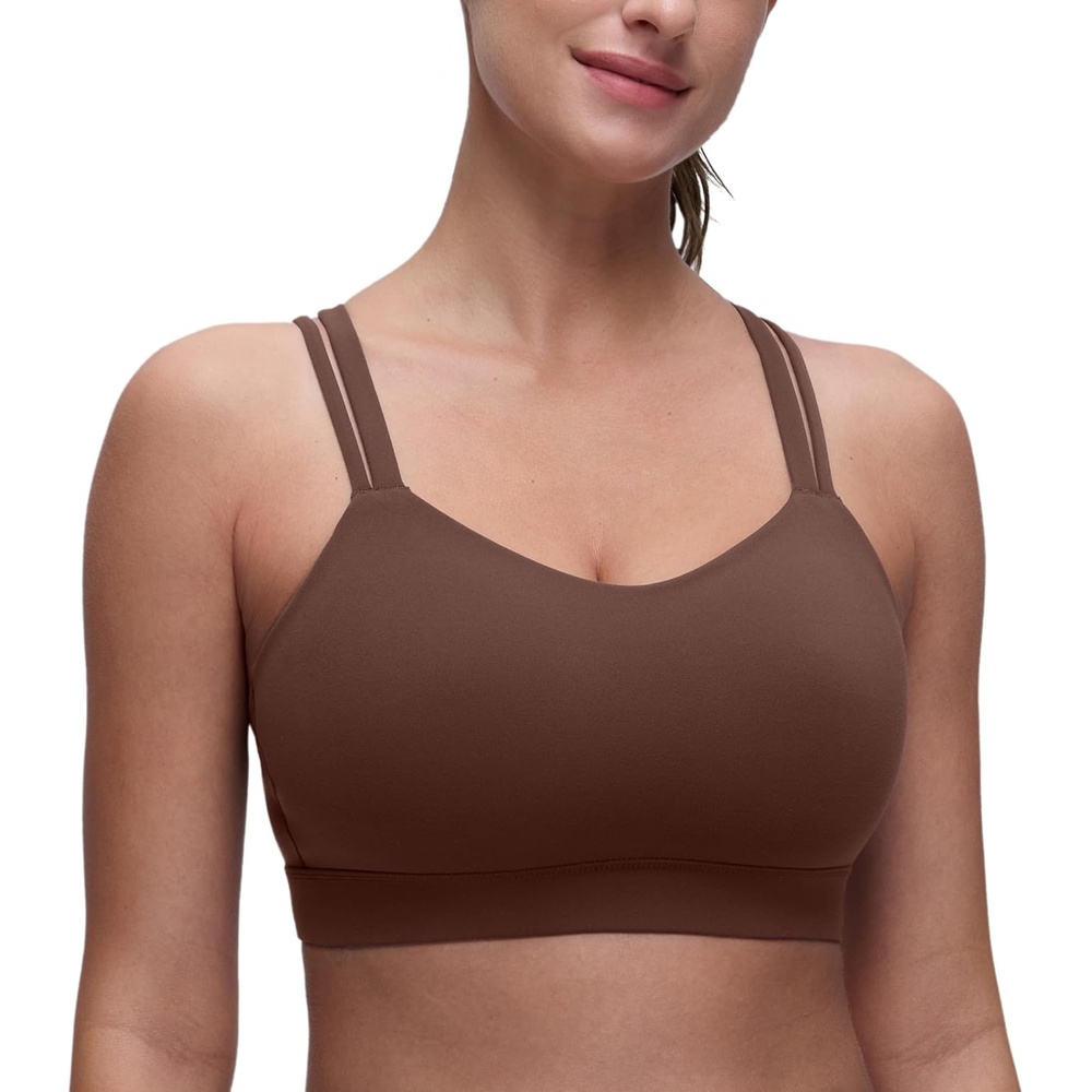 image:imageCRZ YOGA Softness Mold Butterluxe DDD Cup Longline Sports Bras for Women Supportive Double Straps Cross Back Yoga TopCoffee Brown
