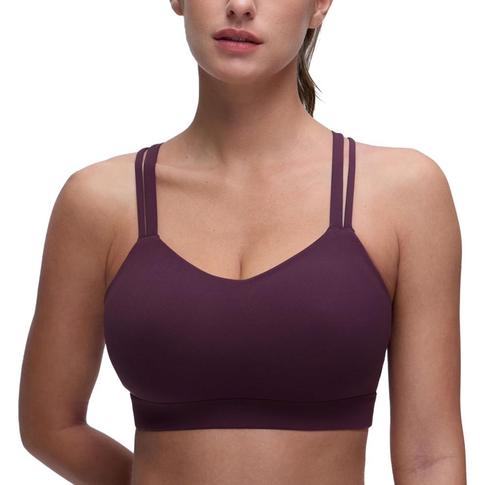 image:imageCRZ YOGA Softness Mold Butterluxe DDD Cup Longline Sports Bras for Women Supportive Double Straps Cross Back Yoga TopDeep Purple