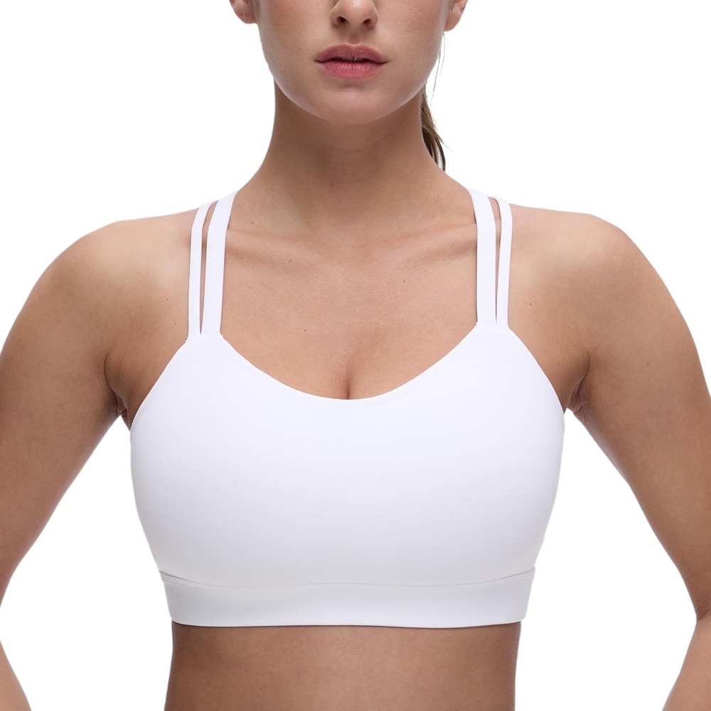 image:imageCRZ YOGA Softness Mold Butterluxe DDD Cup Longline Sports Bras for Women Supportive Double Straps Cross Back Yoga TopWhite
