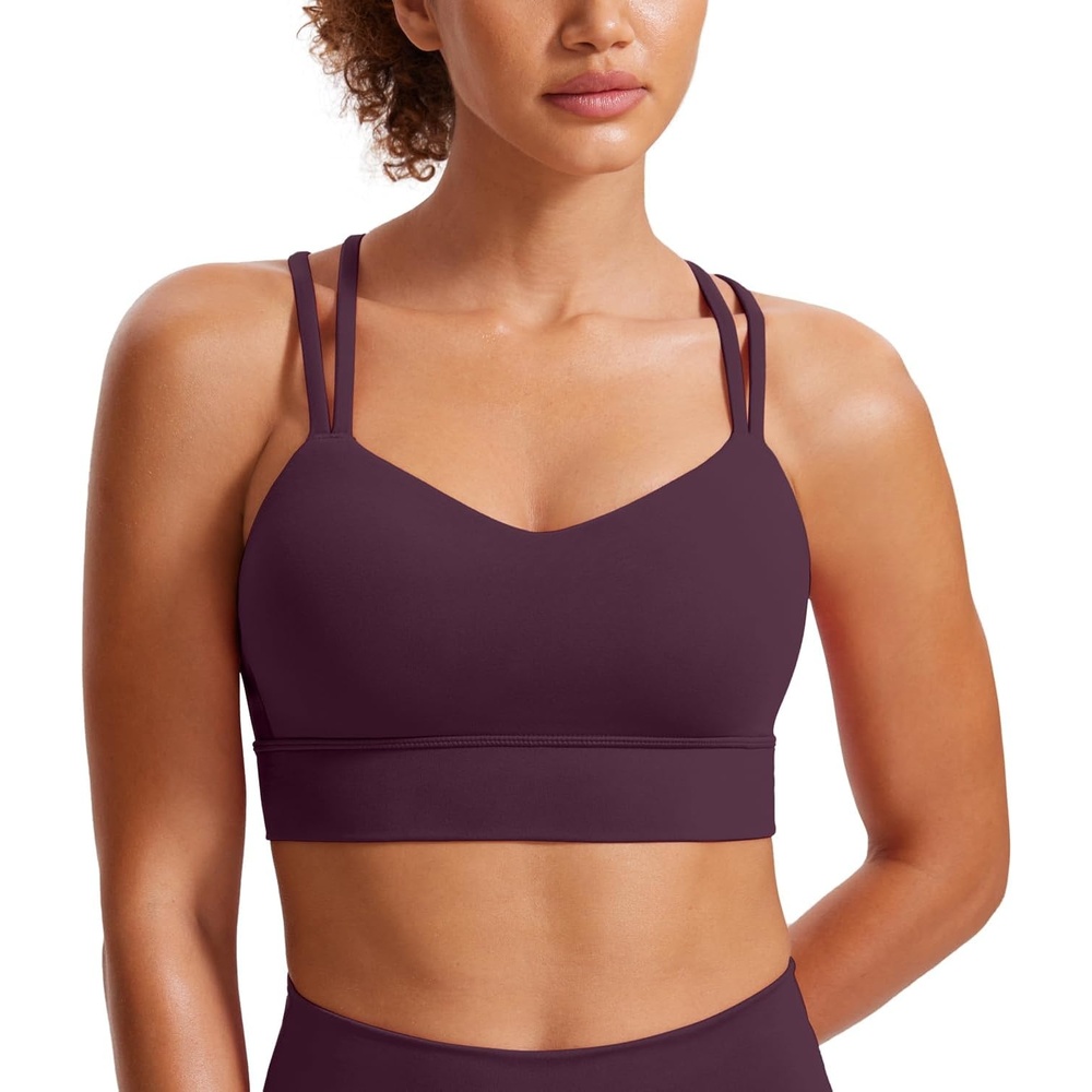 image:imageCRZ YOGA Softness Mold Butterluxe Strappy Longline Sports Bras for Women Double Spaghetti Strap Workout Yoga Crop TopDeep Purple