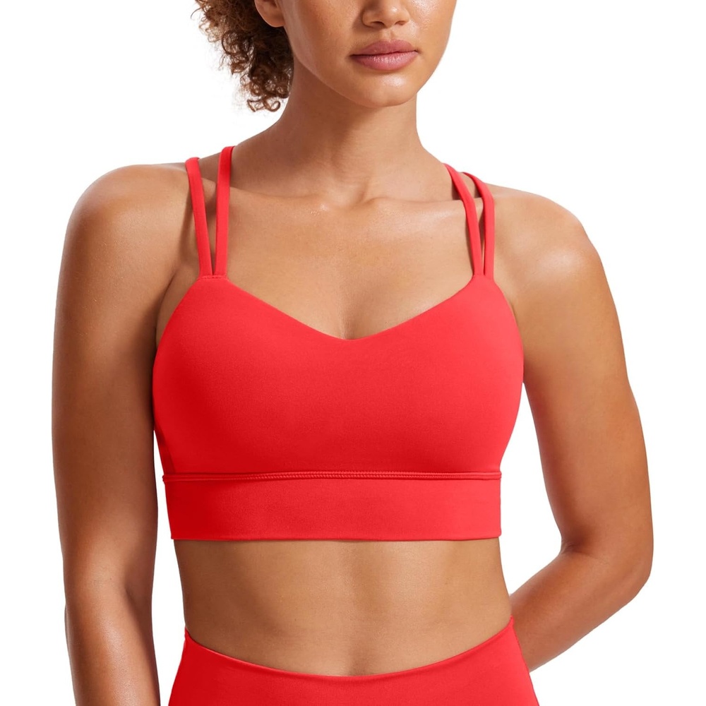 image:imageCRZ YOGA Softness Mold Butterluxe Strappy Longline Sports Bras for Women Double Spaghetti Strap Workout Yoga Crop TopDeep Red