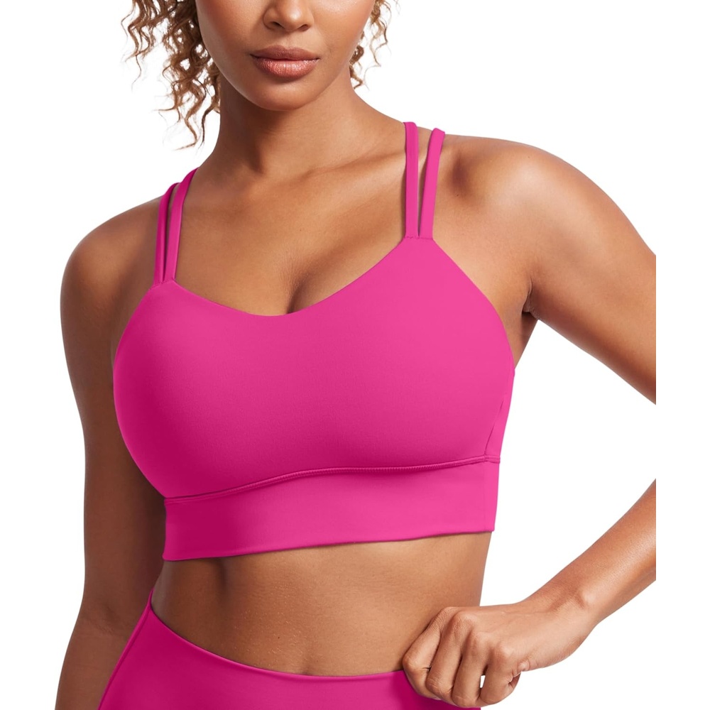 image:imageCRZ YOGA Softness Mold Butterluxe Strappy Longline Sports Bras for Women  Double Spaghetti Strap Workout Yoga Crop TopHibiscus Purple