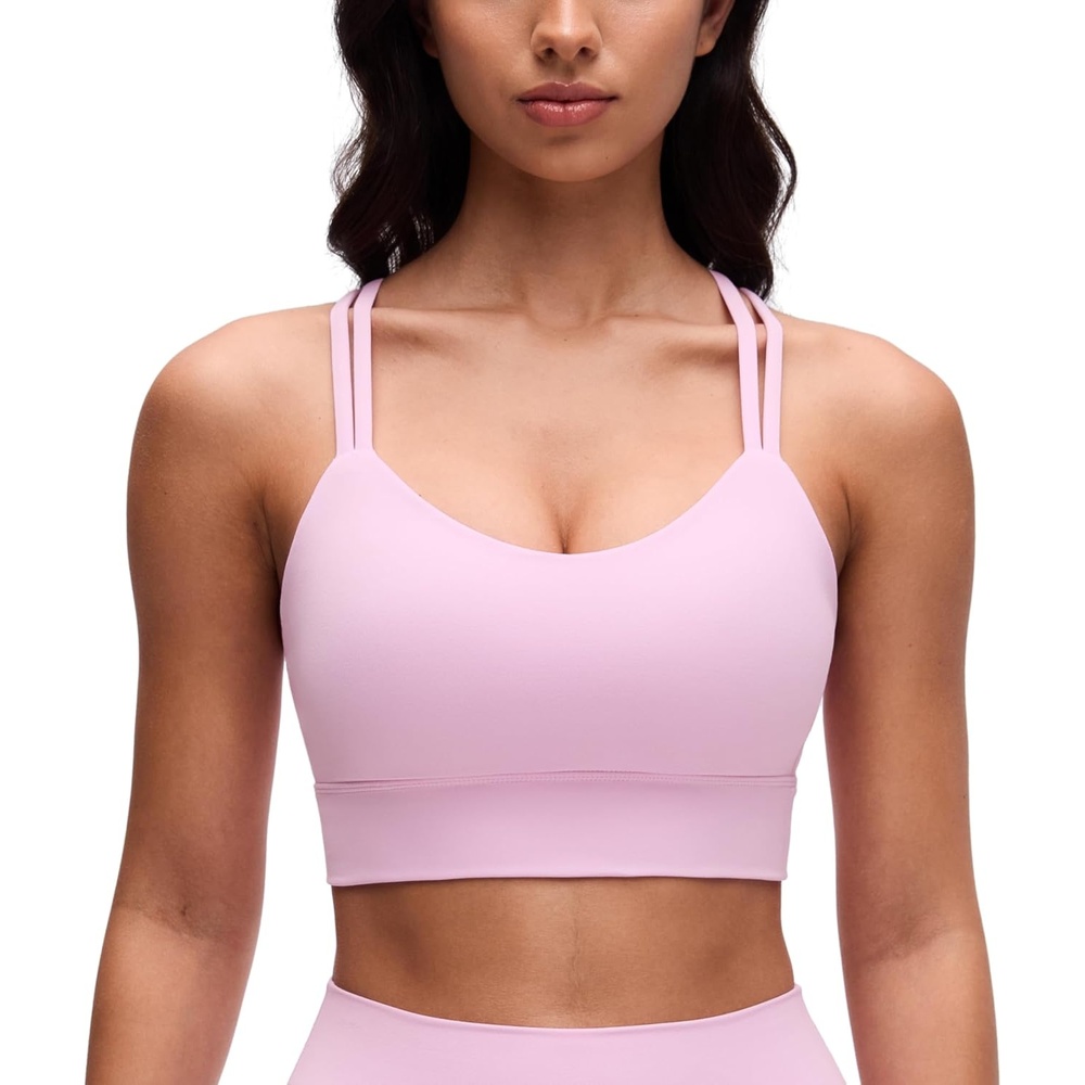 image:imageCRZ YOGA Softness Mold Butterluxe Strappy Longline Sports Bras for Women Double Spaghetti Strap Workout Yoga Crop TopVita Pink