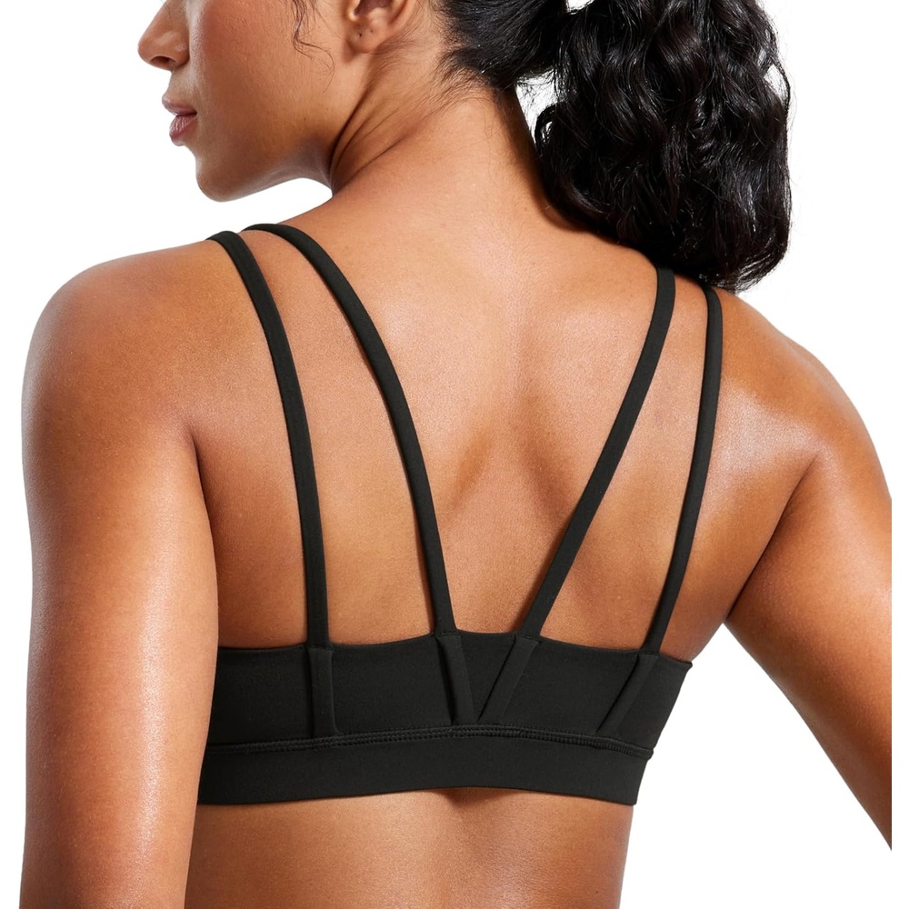 image:imageCRZ YOGA Softness Mold Butterluxe V Neck Sports Bras for Women Workout Top Double Spaghetti Straps Wireless Yoga ClothesBlack