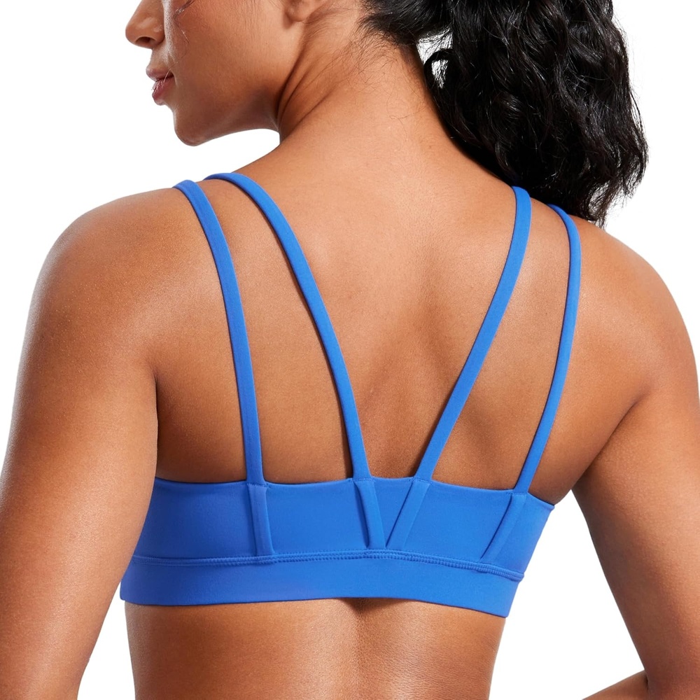 image:imageCRZ YOGA Softness Mold Butterluxe V Neck Sports Bras for Women Workout Top Double Spaghetti Straps Wireless Yoga ClothesSparkle Blue