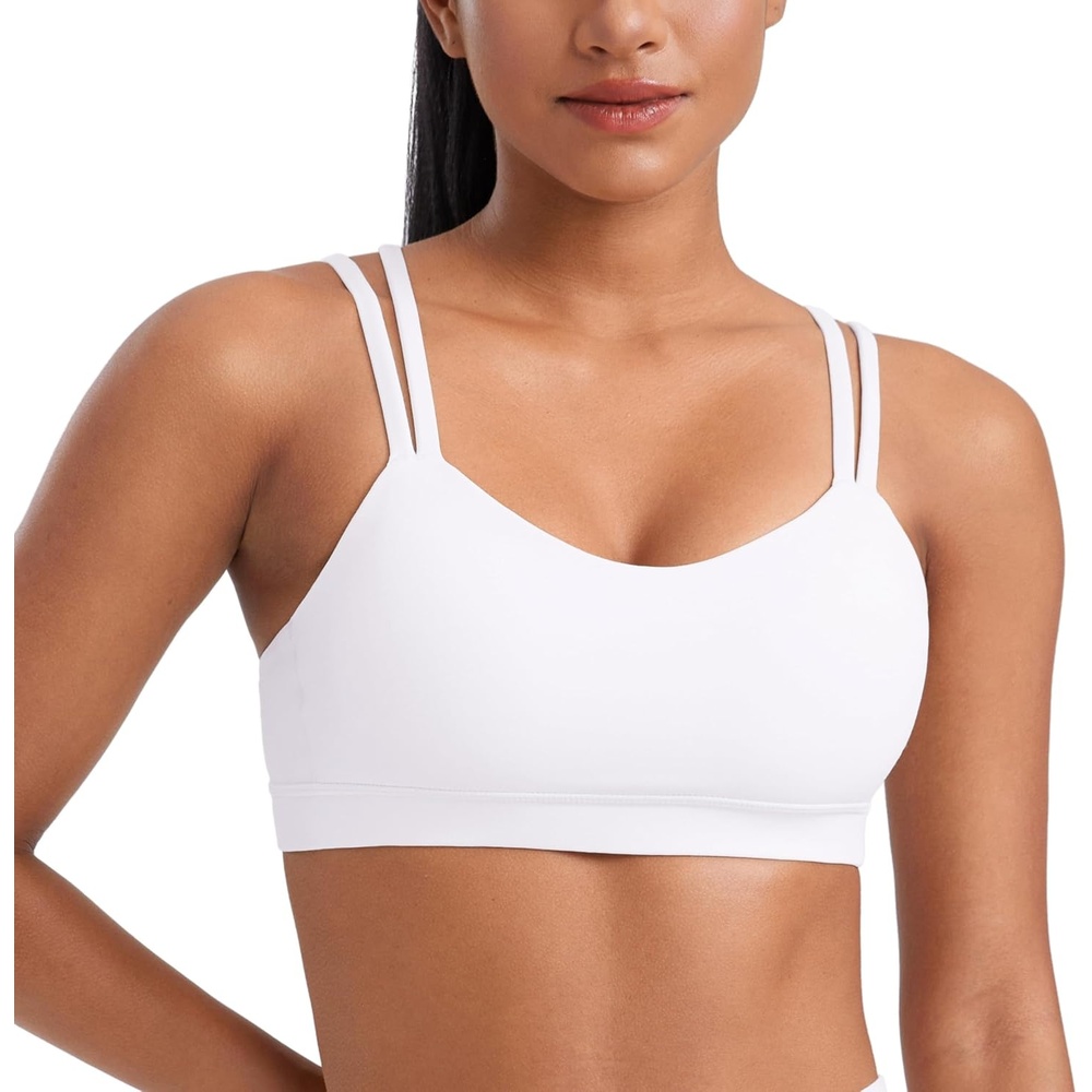 image:imageCRZ YOGA Softness Mold Butterluxe V Neck Sports Bras for Women Workout Top Double Spaghetti Straps Wireless Yoga ClothesWhite