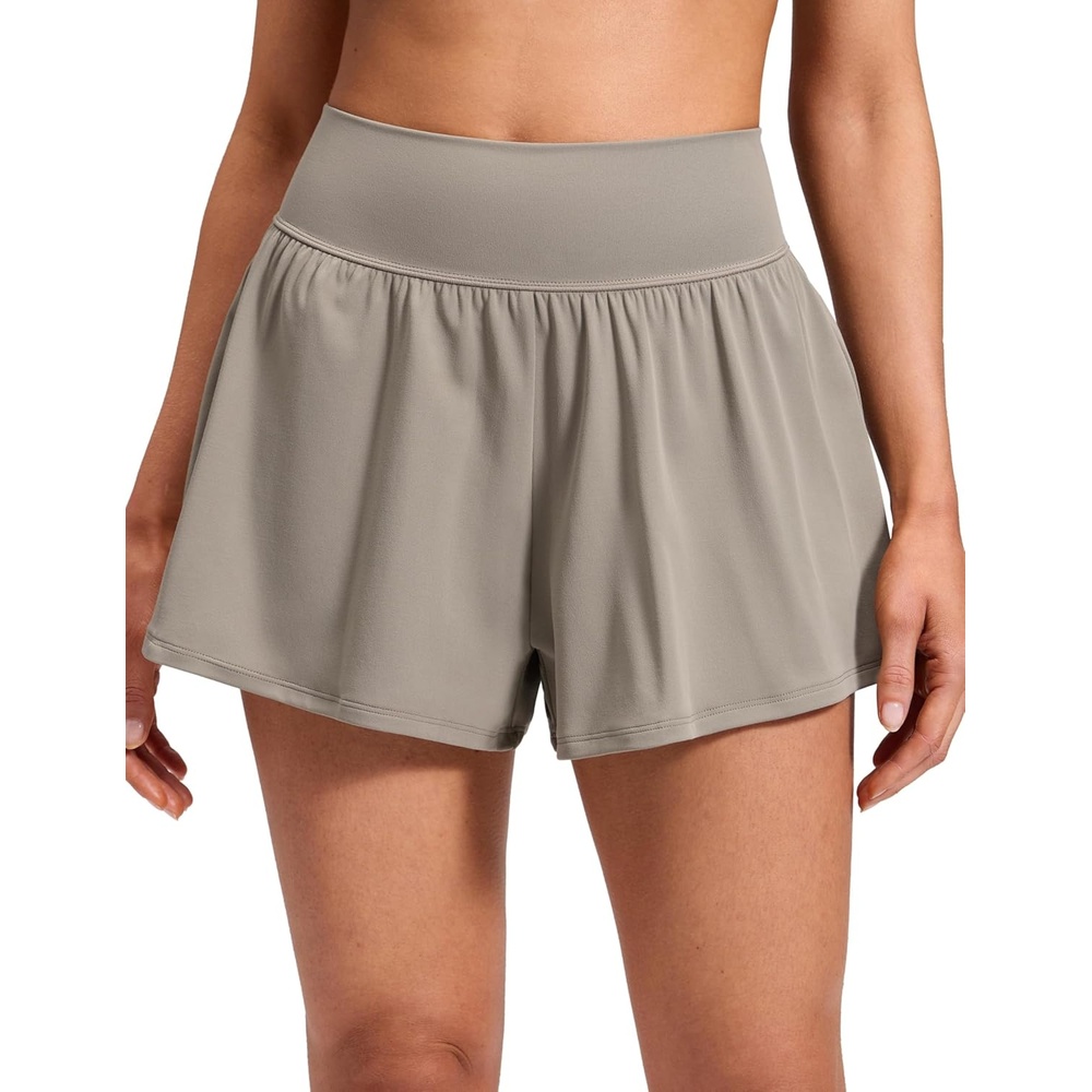 image:imageCRZ YOGA Softretch 2 in 1 Flowy Shorts for Women High Waisted Causal Yoga Lounge Workout with PocketsWarm Ash Grey
