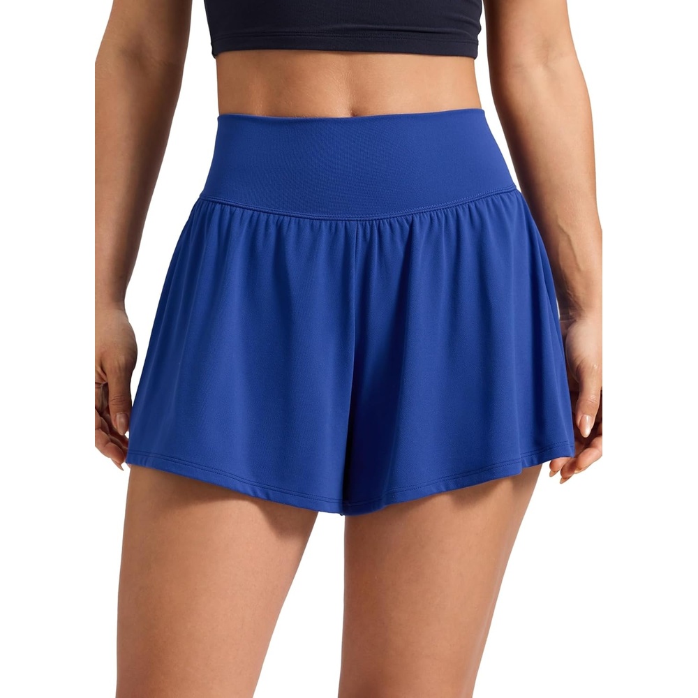 image:imageCRZ YOGA Softretch 2 in 1 Flowy Shorts for Women High Waisted Causal Yoga Lounge Workout with PocketsWaves Blue