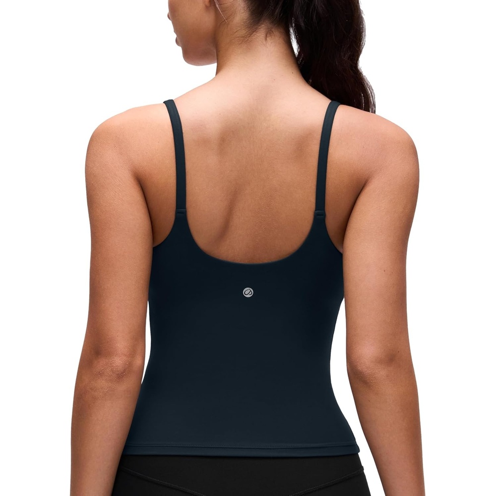 image:imageCRZ YOGA Softretch U Back Camisole Tank Tops for Women Scoop Neck Padded Spaghetti Straps Soft Yoga Crop TopTrue Navy