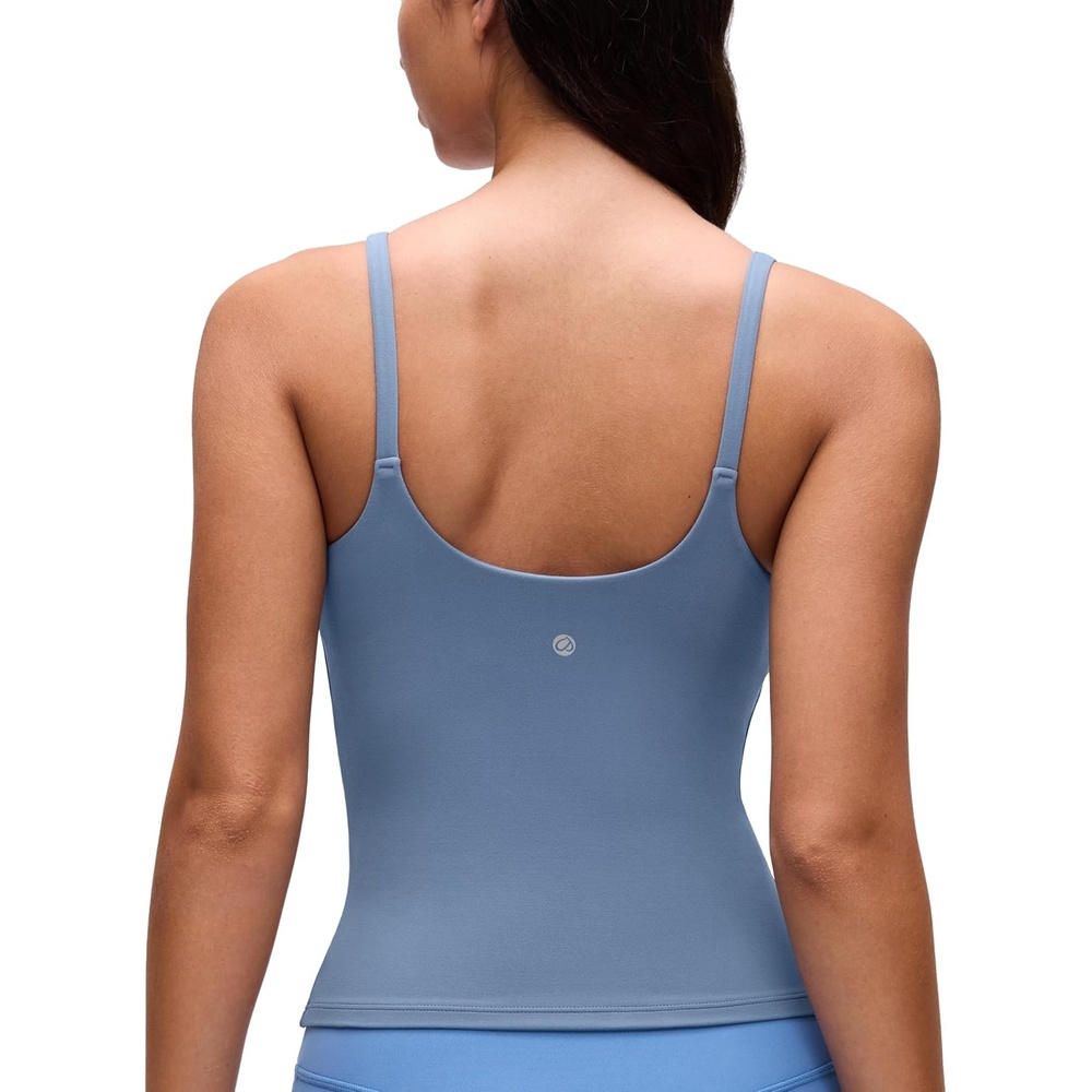 image:imageCRZ YOGA Softretch U Back Camisole Tank Tops for Women Scoop Neck Padded Spaghetti Straps Soft Yoga Crop TopWashed Denim