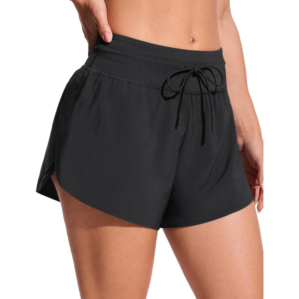 image:imageCRZ YOGA Split Dolphin Board Shorts for Women High Waisted Overlay Swim Skorts Bathing Suit Bottoms with Brief LinerBlack