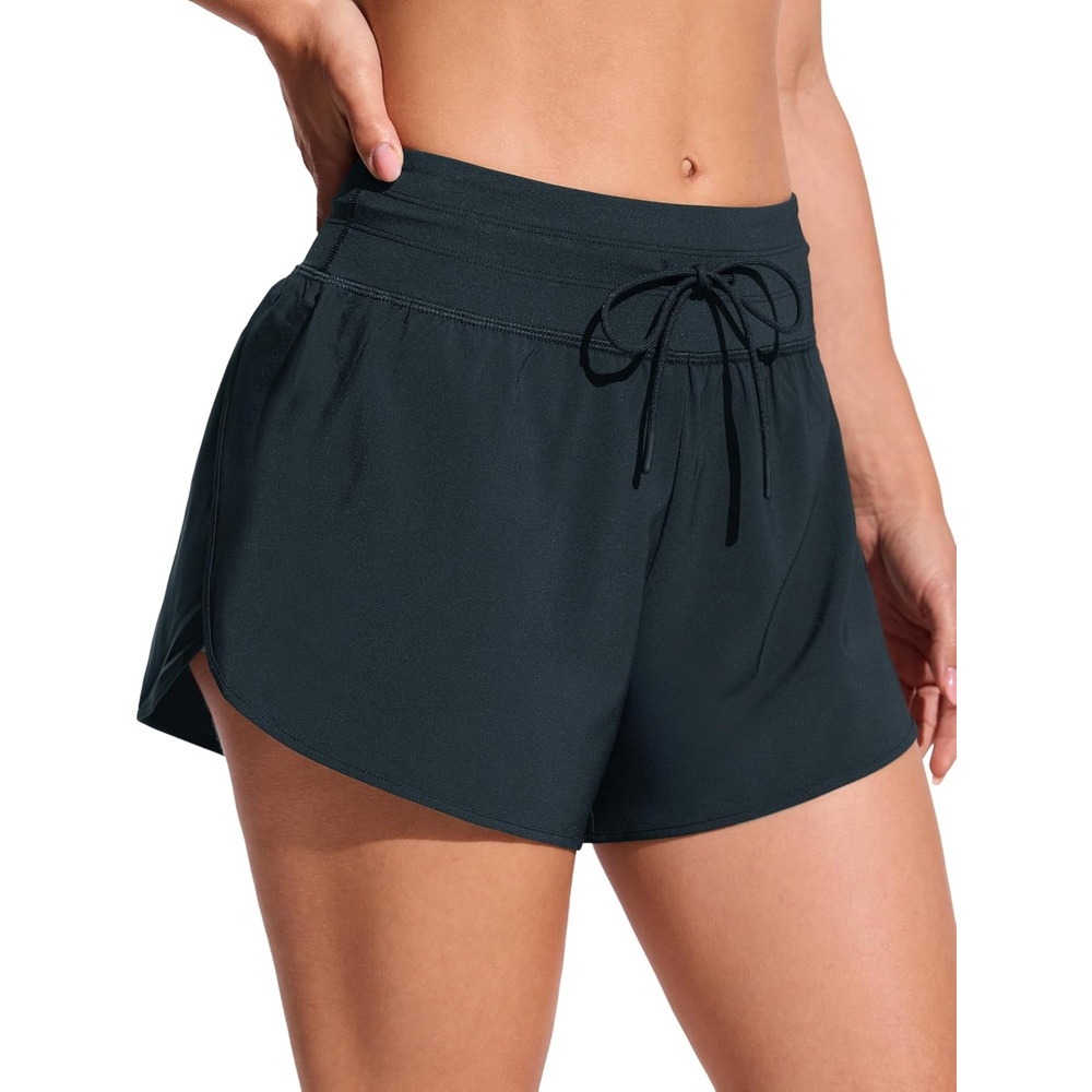 image:imageCRZ YOGA Split Dolphin Board Shorts for Women High Waisted Overlay Swim Skorts Bathing Suit Bottoms with Brief LinerTrue Navy