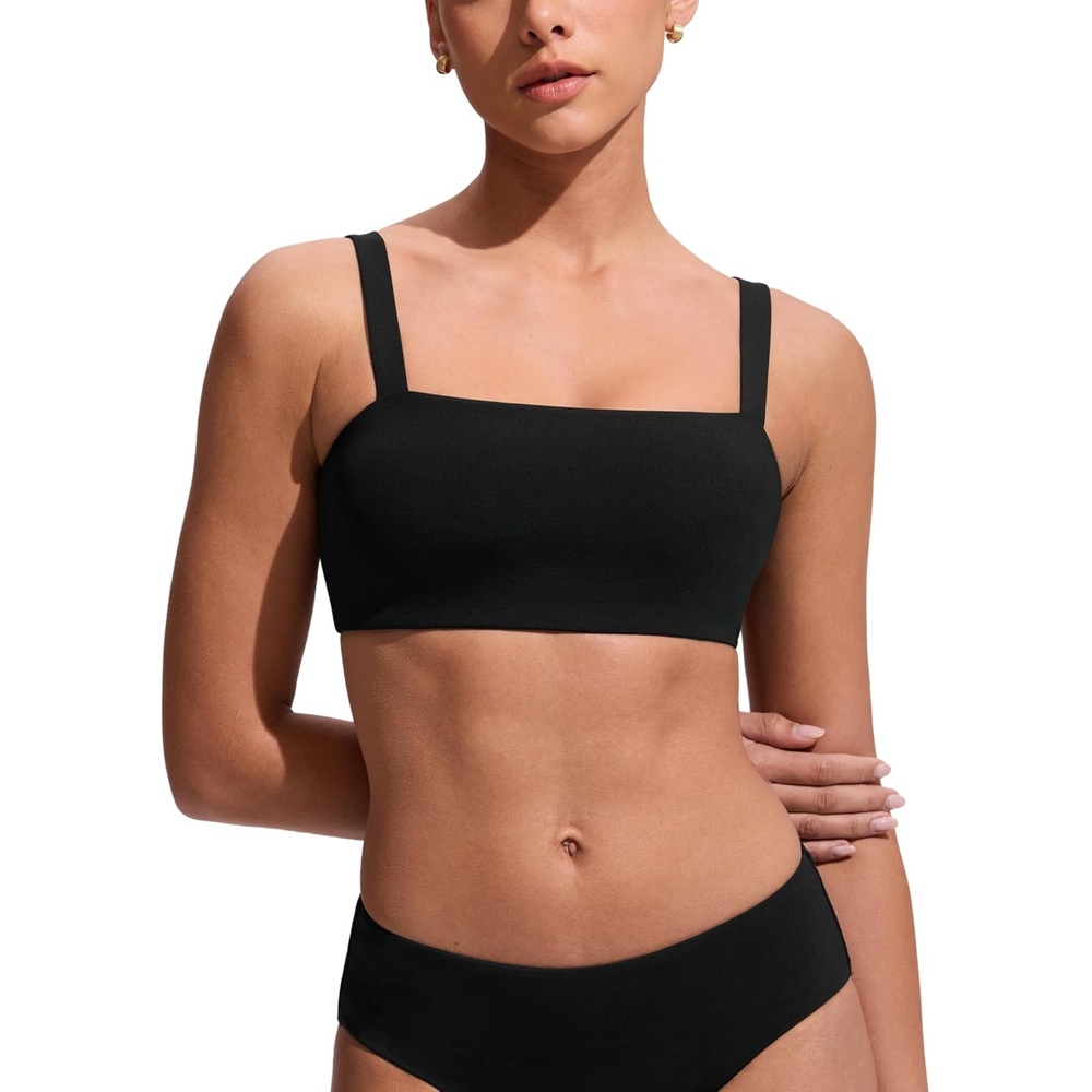 image:imageCRZ YOGA Square Neck Bikini Tops for Women Padded Wide Straps Full Coverage Bathing Suit Swim BraBlack