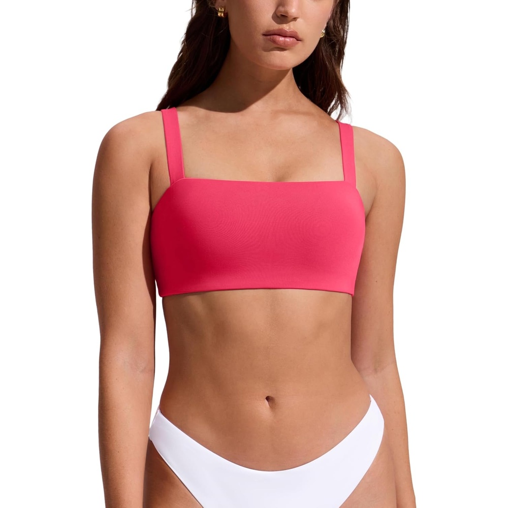 image:imageCRZ YOGA Square Neck Bikini Tops for Women Padded Wide Straps Full Coverage Bathing Suit Swim BraMagenta