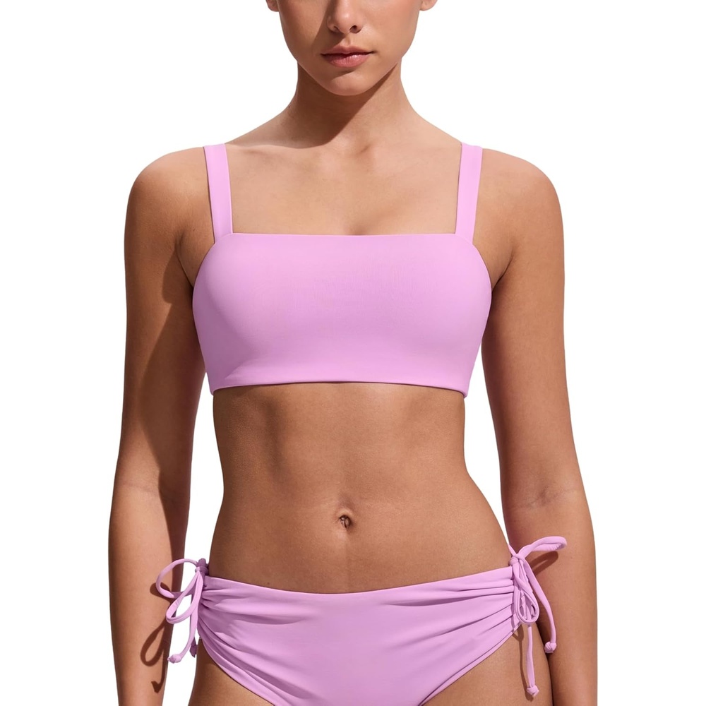 image:imageCRZ YOGA Square Neck Bikini Tops for Women Padded Wide Straps Full Coverage Bathing Suit Swim BraVita Pink