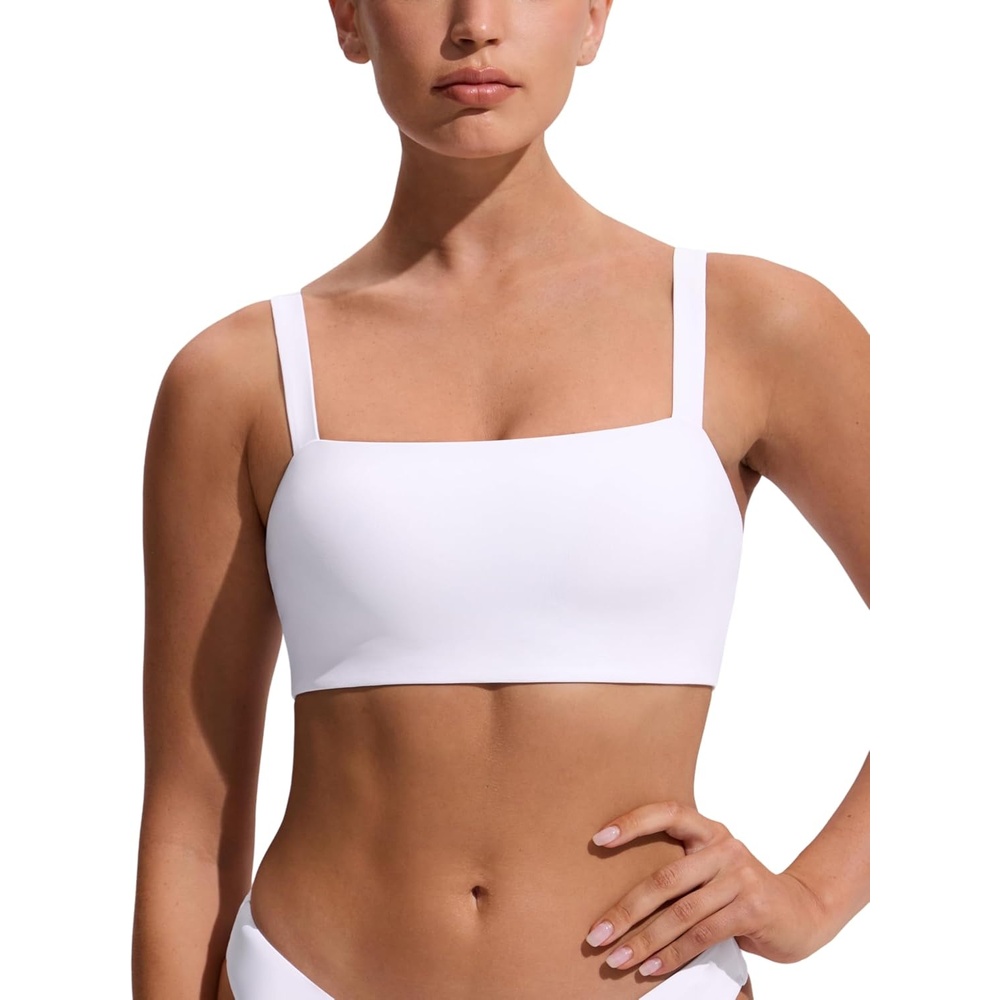 image:imageCRZ YOGA Square Neck Bikini Tops for Women Padded Wide Straps Full Coverage Bathing Suit Swim BraWhite