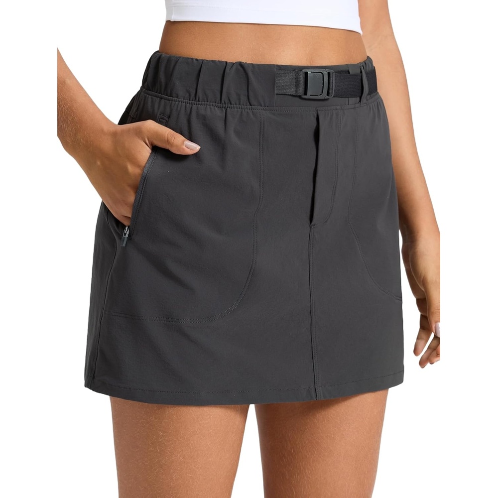 image:imageCRZ YOGA Stretch Adjustable Waist Hiking Skirts for Women Mini Lined High Rise Quick Dry Casual Skorts with Zipper PocketsInk Gray