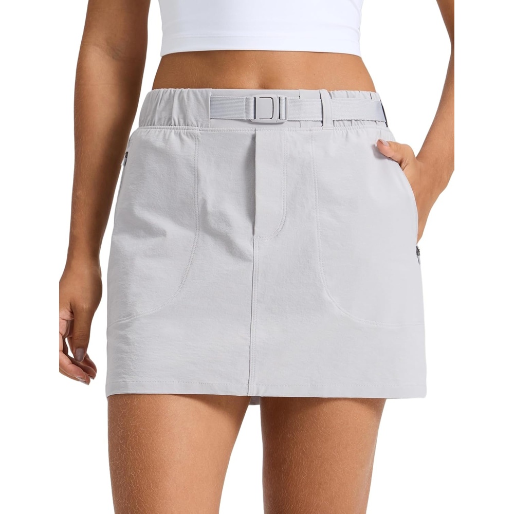 image:imageCRZ YOGA Stretch Adjustable Waist Hiking Skirts for Women Mini Lined High Rise Quick Dry Casual Skorts with Zipper PocketsPlatinum Grey
