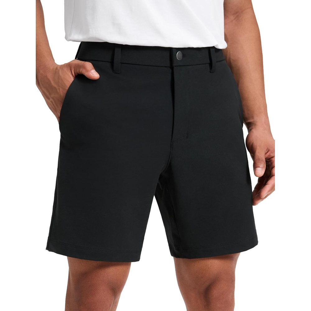 image:imageCRZ YOGA Stretch Cotton Chino Shorts for Men 7 Breathable Work Casual Classic Fit Twill Flat Front with PocketsBlack