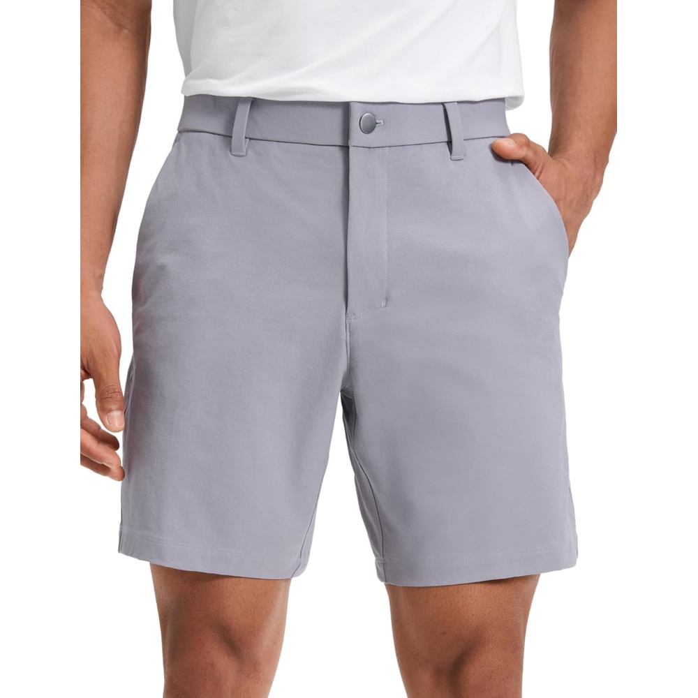 image:imageCRZ YOGA Stretch Cotton Chino Shorts for Men 7 Breathable Work Casual Classic Fit Twill Flat Front with PocketsGull Gray