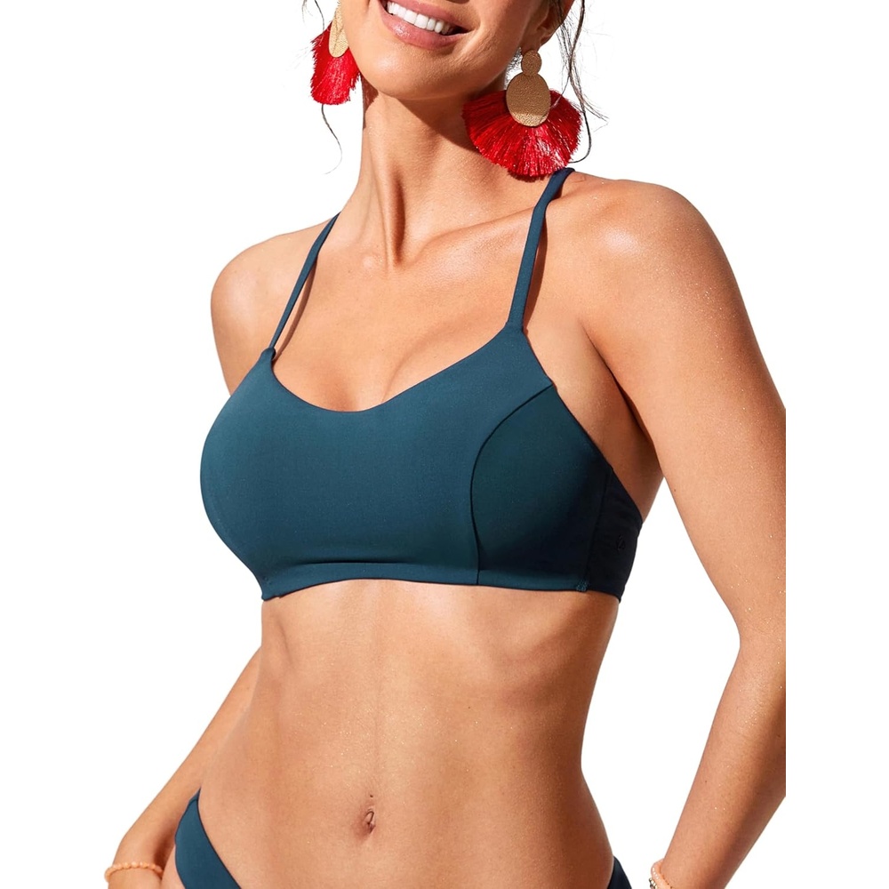 image:imageCRZ YOGA Tie Back Bikini Tops for Women Padded Lace Up V Neck Swim Bathing Suit BraInsignia Blue