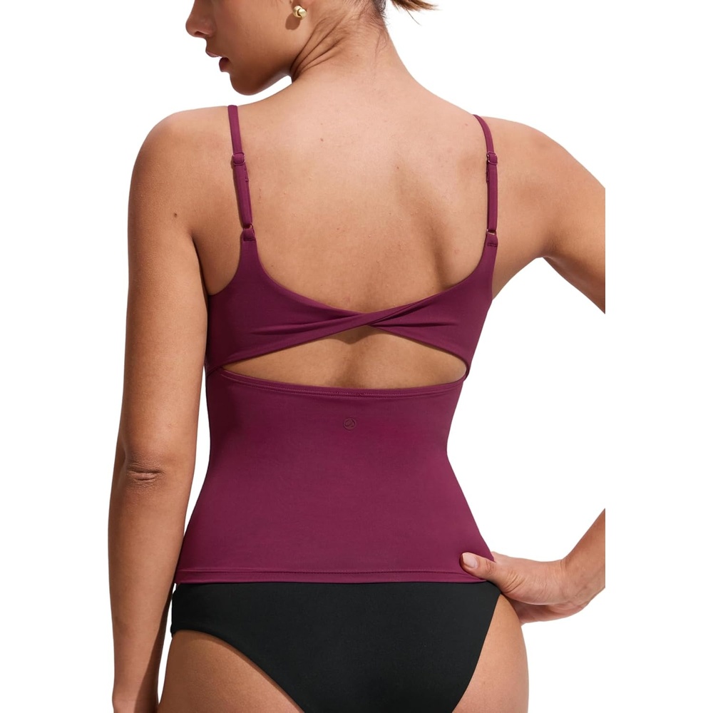 image:imageCRZ YOGA Twist Back Tankini Tops for Women Padded U Neck Bathing Suit Spaghetti Straps Swim Tank OnlyFuchsia