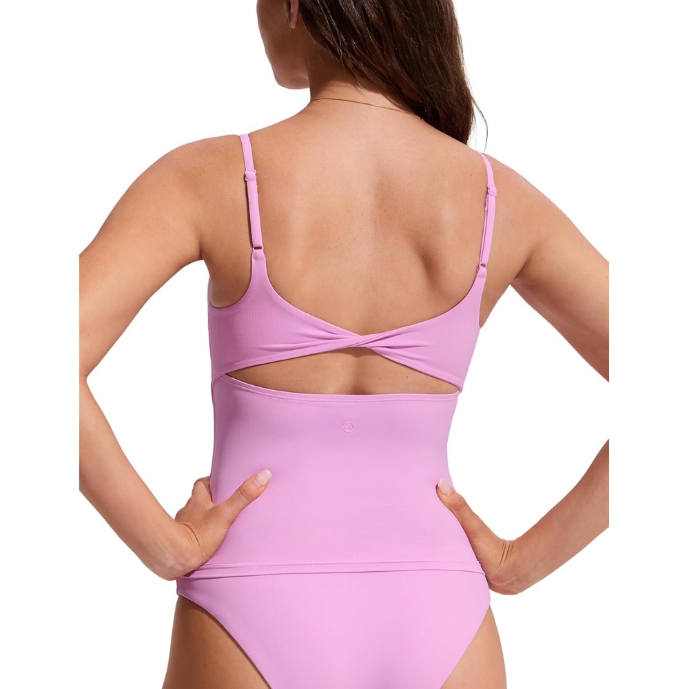 image:imageCRZ YOGA Twist Back Tankini Tops for Women Padded U Neck Bathing Suit Spaghetti Straps Swim Tank OnlyVita Pink