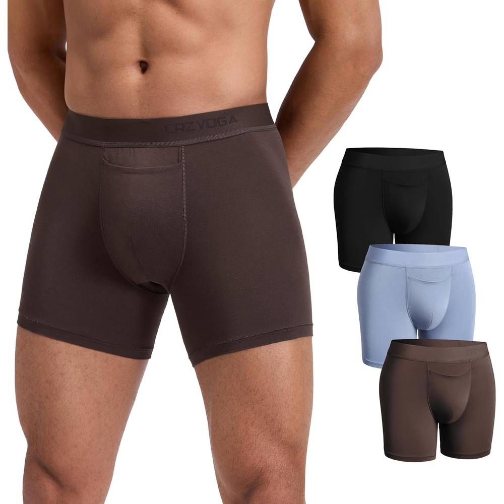 image:imageCRZ YOGA UltraSoft Modal Boxer Briefs with Fly for Men 5 Casual Underwear Moisture Wicking Breathable 3 PackBlackBlueBrown