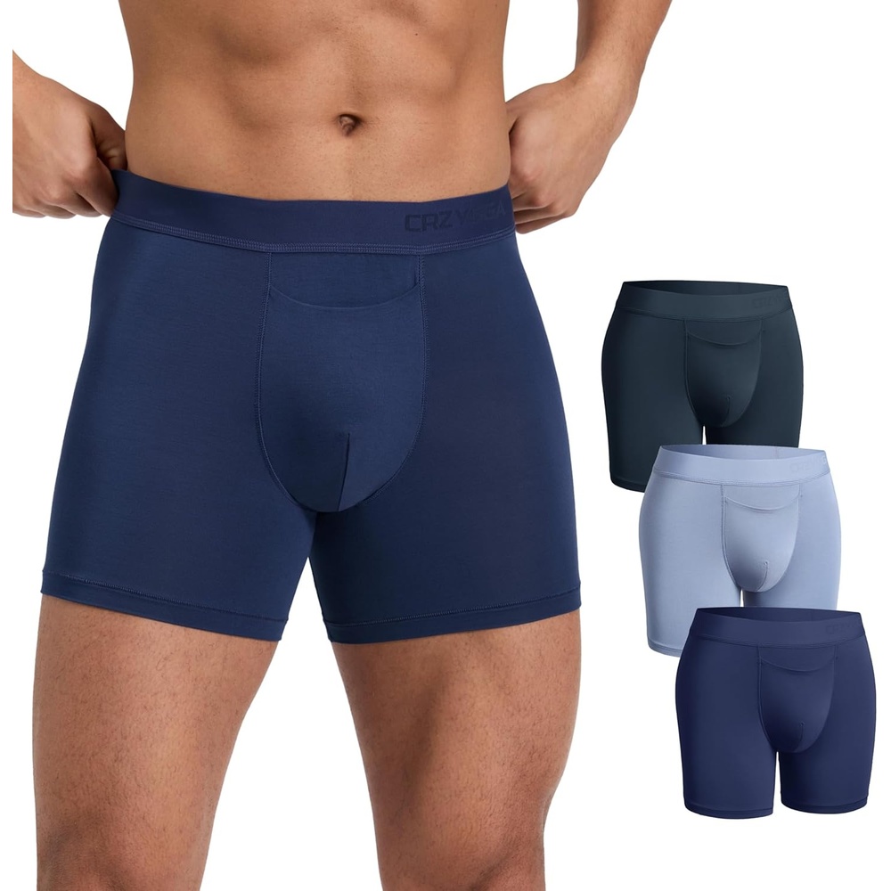 image:imageCRZ YOGA UltraSoft Modal Boxer Briefs with Fly for Men 5 Casual Underwear Moisture Wicking Breathable 3 PackNavyBlueTrue Navy