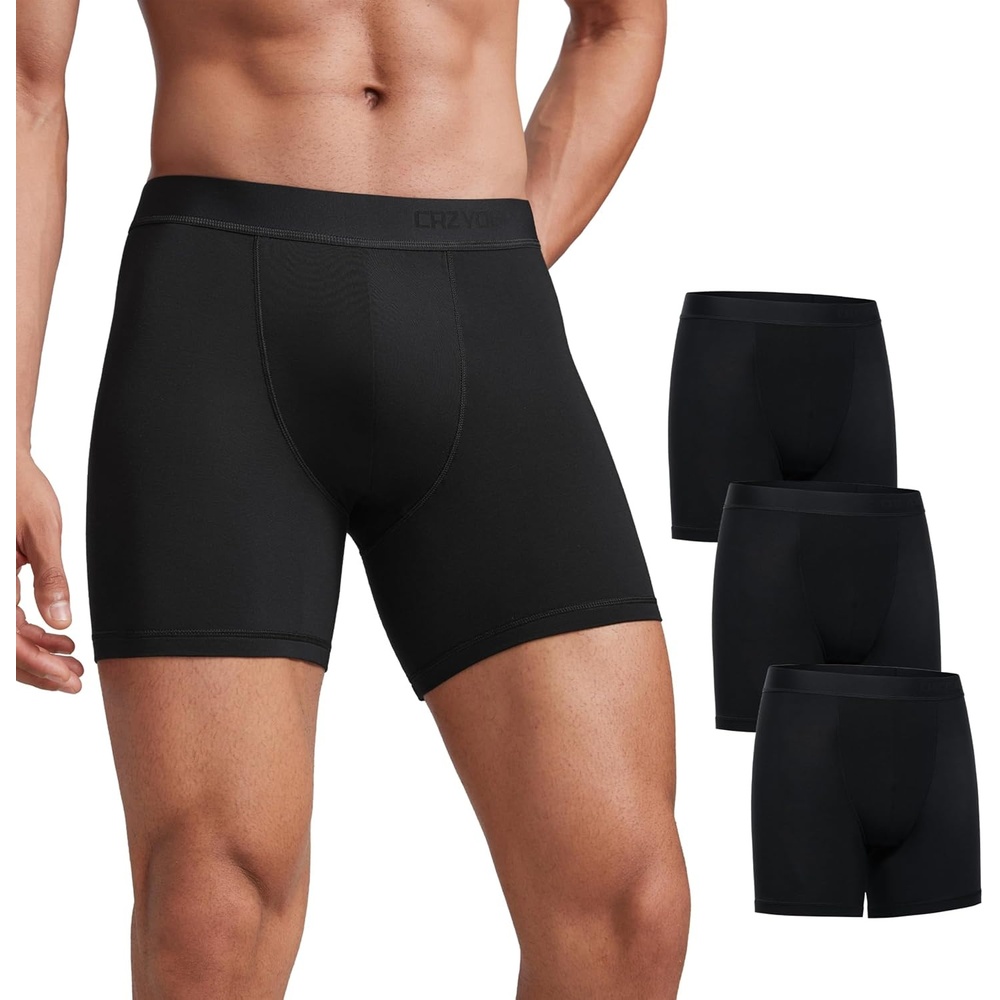image:imageCRZ YOGA UltraSoft Modal Casual Boxer Briefs for Men 5 Double Lined Underwear Moisture Wicking Breathable 3 PackBlack 3pack