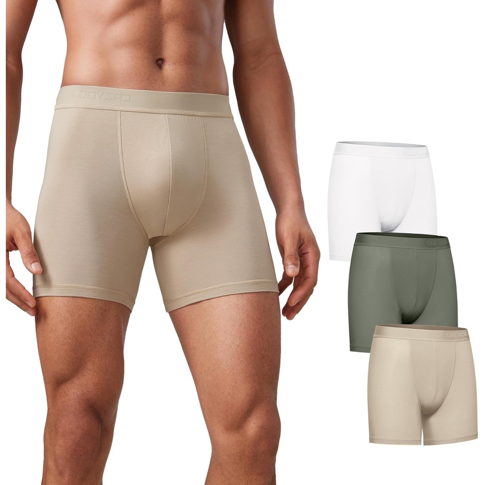 image:imageCRZ YOGA UltraSoft Modal Casual Boxer Briefs for Men 5 Double Lined Underwear Moisture Wicking Breathable 3 PackMojaveGreenWhite
