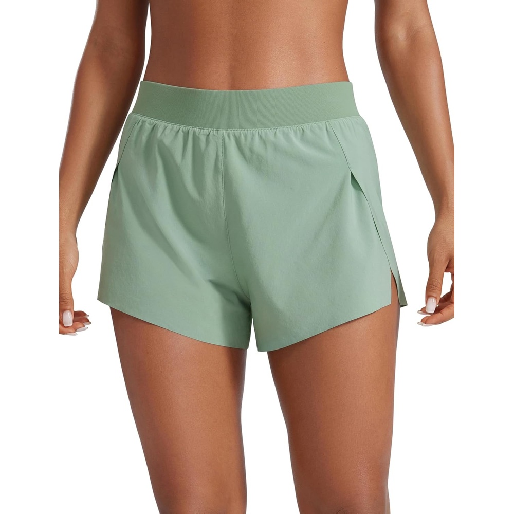image:imageCRZ YOGA V Split Running Shorts for Women 25 High Waisted Workout Athletic Gym Track with Liner Breathable Quick DryGreen Palm Court