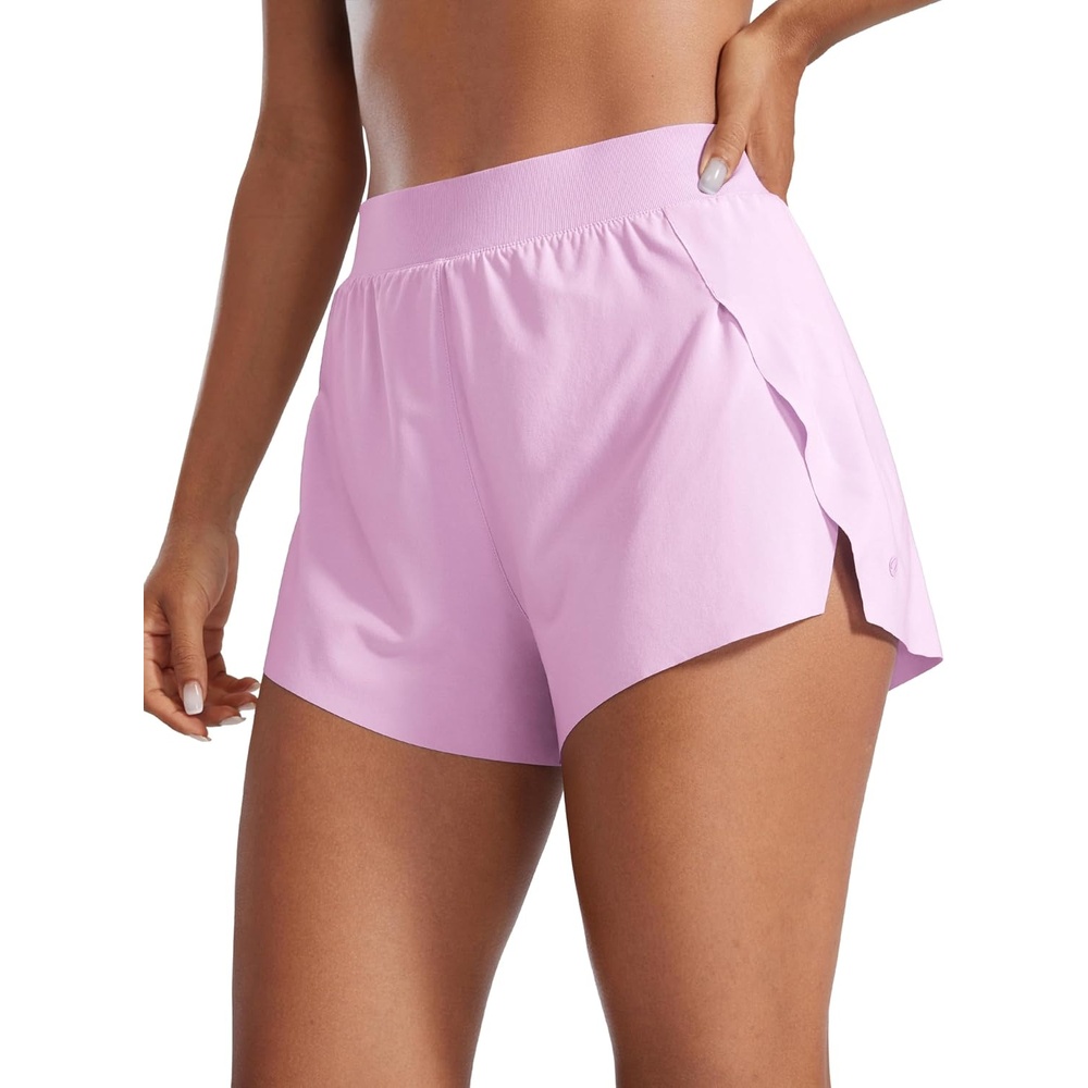 image:imageCRZ YOGA V Split Running Shorts for Women 25 High Waisted Workout Athletic Gym Track with Liner Breathable Quick DryVita Pink