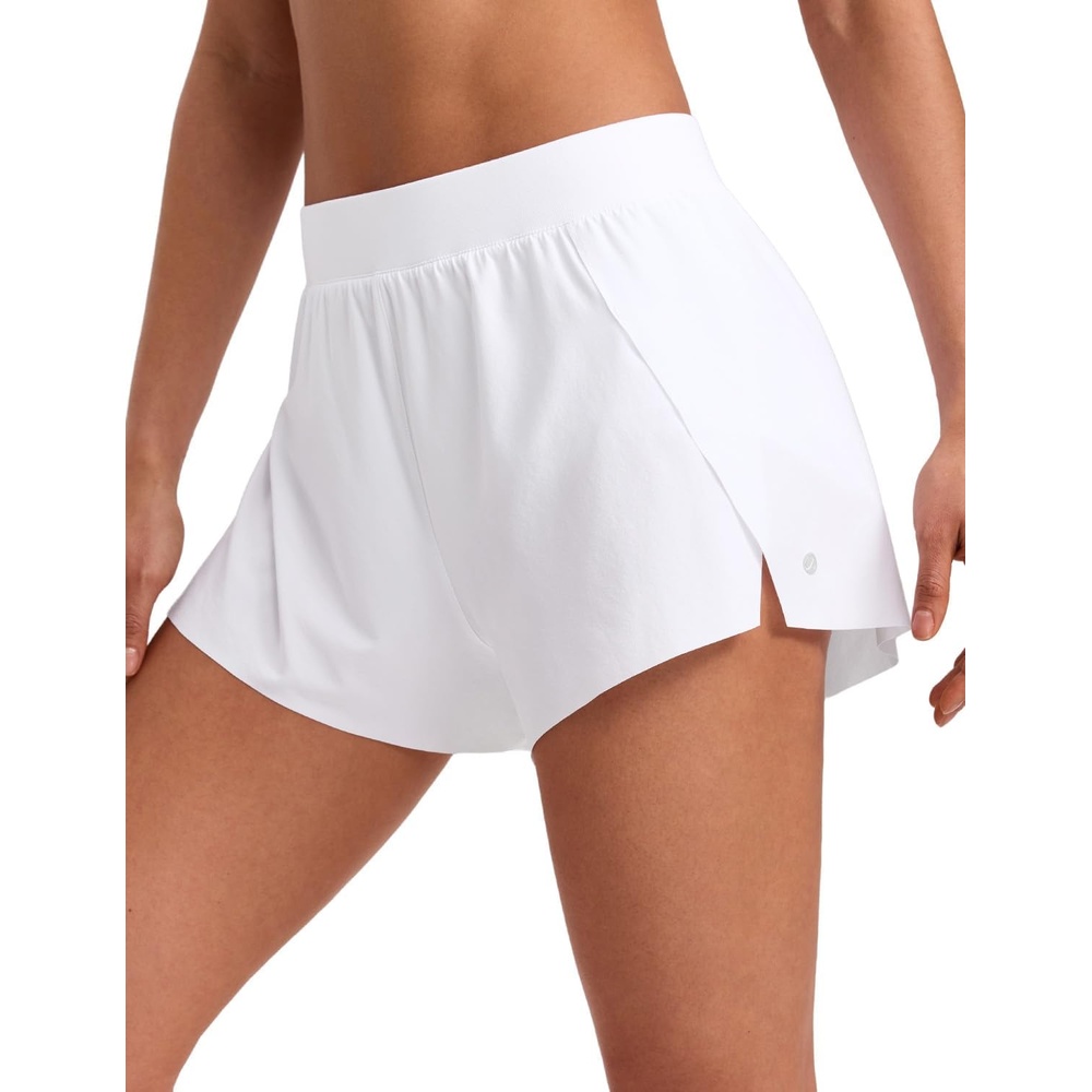 image:imageCRZ YOGA V Split Running Shorts for Women 25 High Waisted Workout Athletic Gym Track with Liner Breathable Quick DryWhite