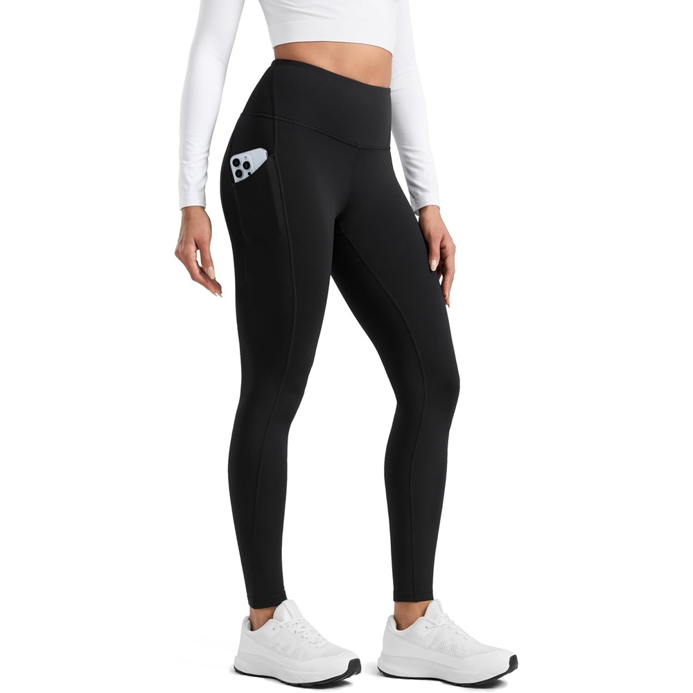 image:imageCRZ YOGA WaterResistant Fleece Athletic Leggings Pockets 28 Matte Thermal Hiking Casual Workout Womens PantsBlack
