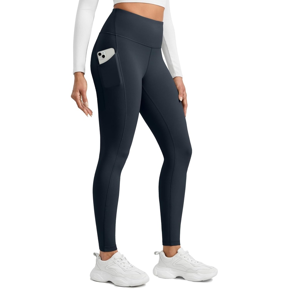 image:imageCRZ YOGA WaterResistant Fleece Athletic Leggings Pockets 28 Matte Thermal Hiking Casual Workout Womens PantsTrue Navy