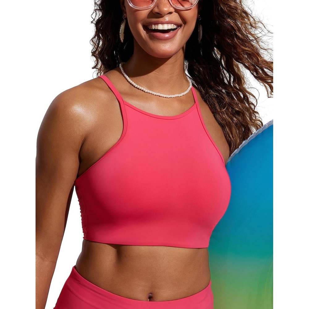 image:imageCRZ YOGA Womens Bikini Tops High Neck Swimsuit Racerback Padded Bathing Suit Sexy SwimwearMagenta
