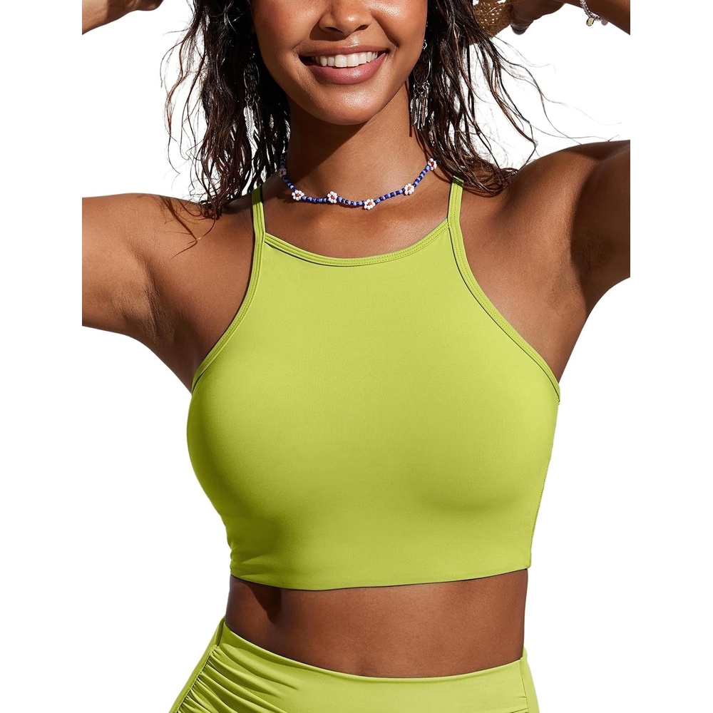 image:imageCRZ YOGA Womens Bikini Tops High Neck Swimsuit Racerback Padded Bathing Suit Sexy SwimwearPrimrose Yellow