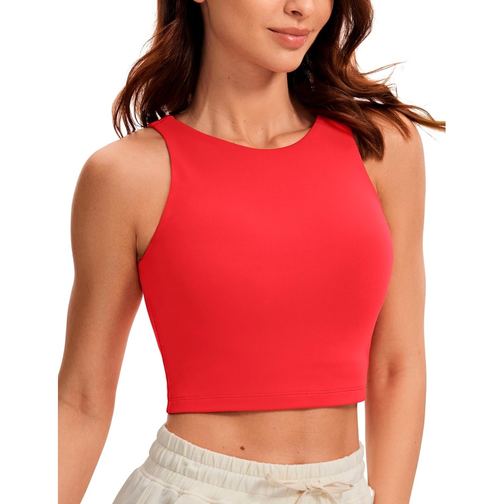 image:imageCRZ YOGA Womens Butterluxe Double Lined Cropped Tops High Neck Racerback Tanks Sleeveless Casual Workout Crop ShirtsDeep Red