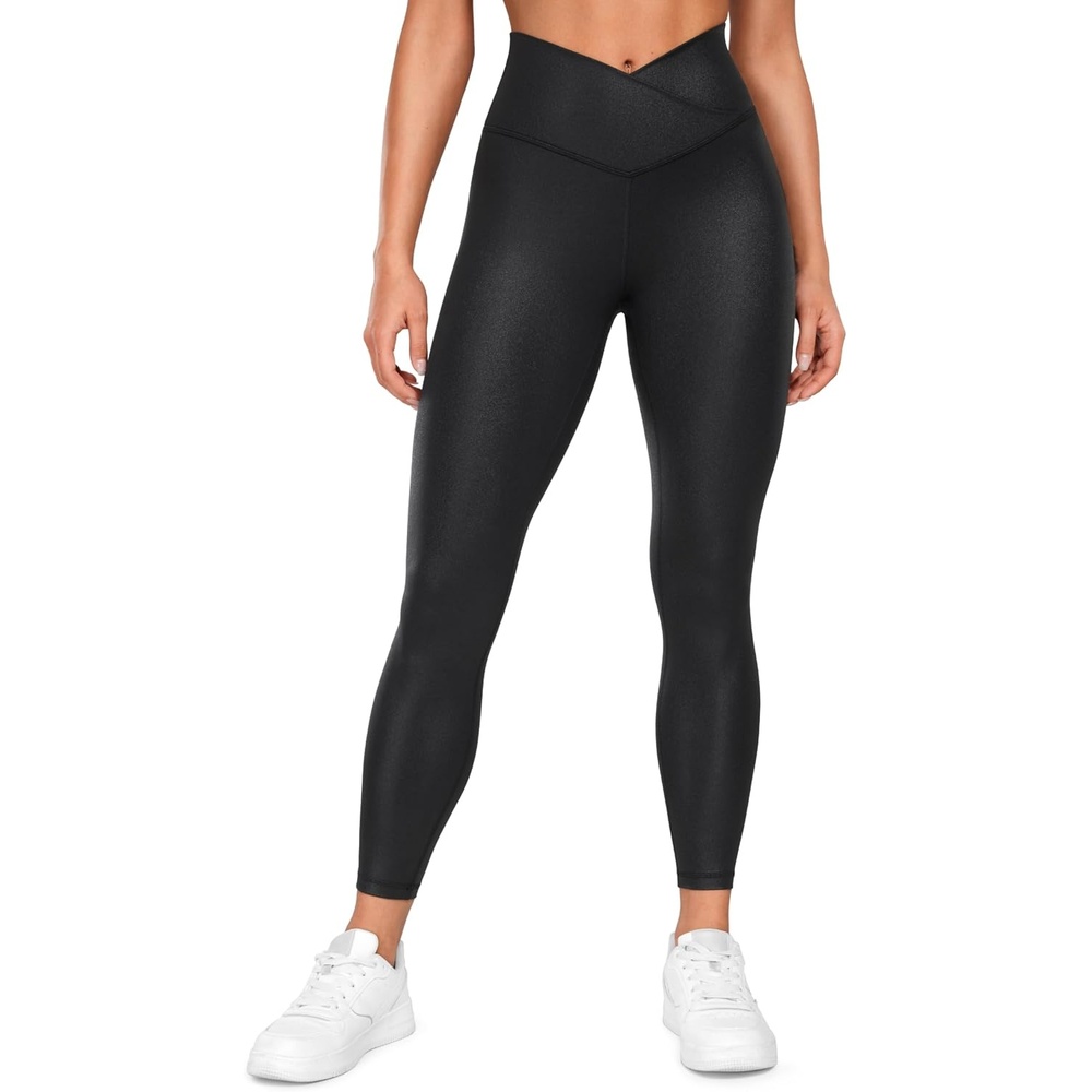 image:imageCRZ YOGA Womens Butterluxe Matte Faux Leather Cross Waist Leggings 25 V Crossover High Waisted LoungeBlack Classic