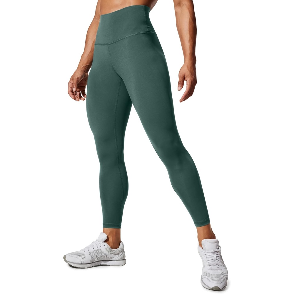 image:imageCRZ YOGA Womens Hugged Feeling Compression Leggings 25 Inches Thick High Waisted Tummy Control Workout Pants TightsDark Forest Green