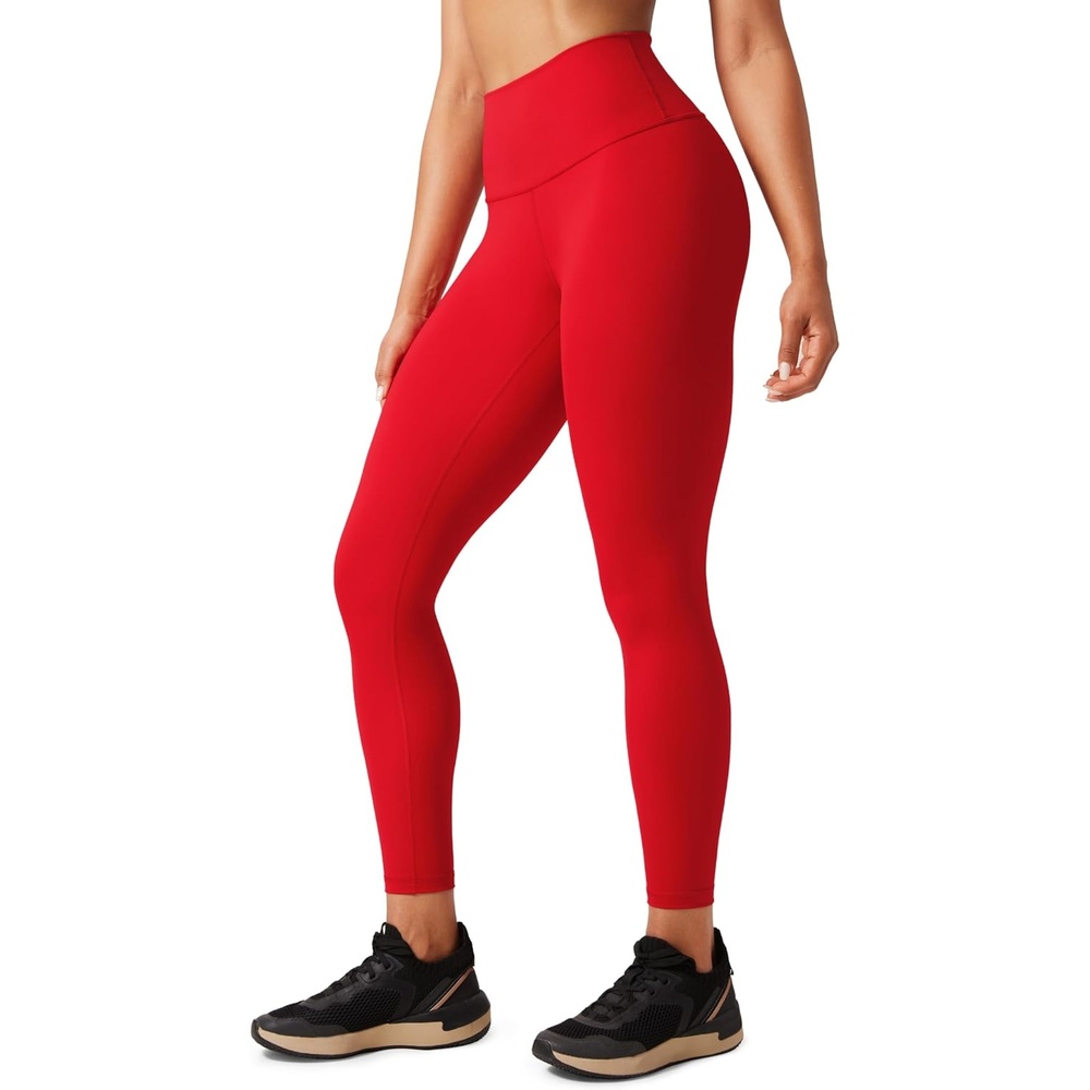 image:imageCRZ YOGA Womens Hugged Feeling Compression Leggings 25 Inches Thick High Waisted Tummy Control Workout Pants TightsRed Chili