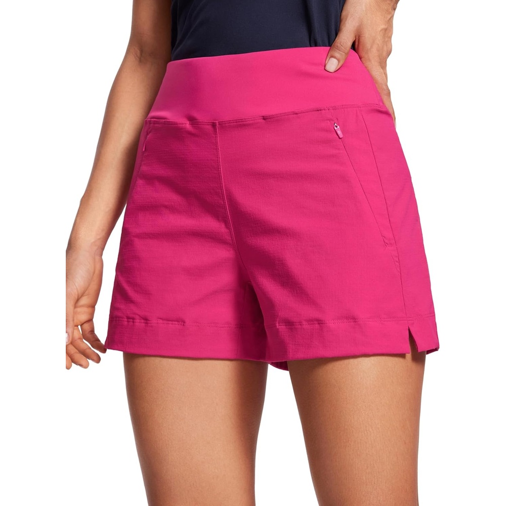 image:imageCRZ YOGA Womens Lightweight Mid Rise Hiking Shorts 4 Stretch for Athletic Summer Travel Outdoor Golf with Zip PocketsGranita Pink